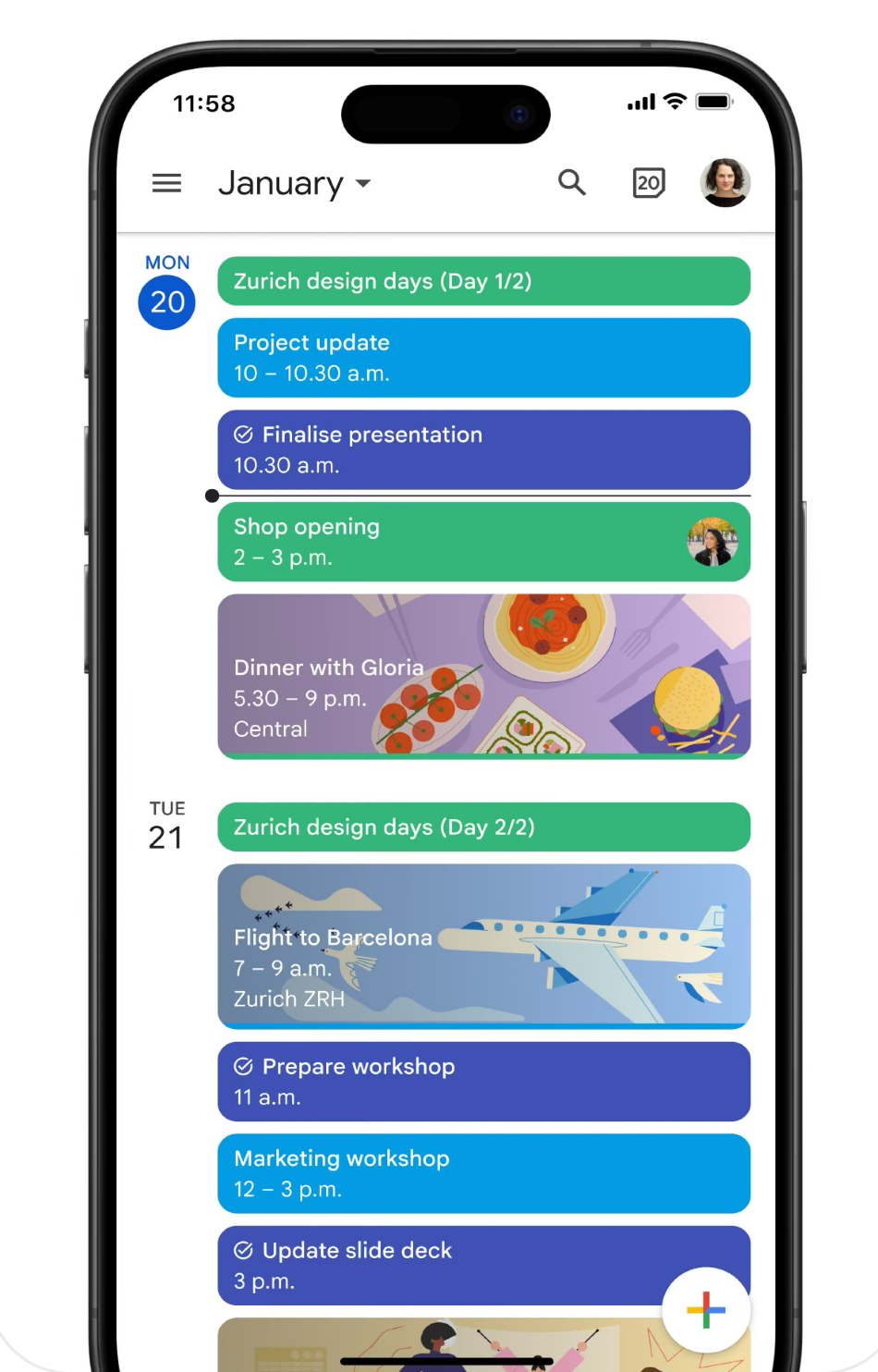Calendar mobile interface