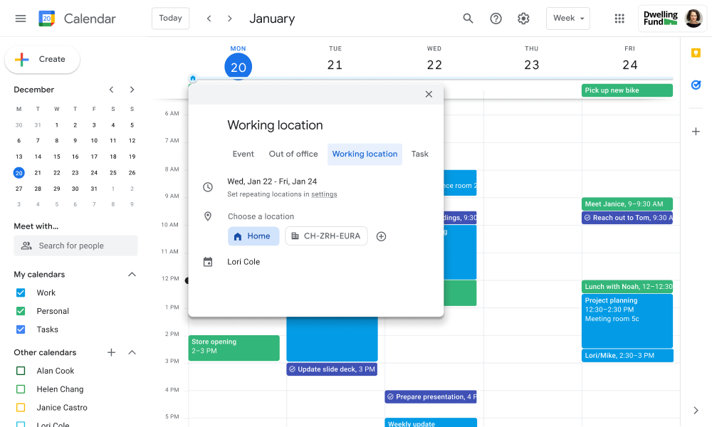 Working Location feature